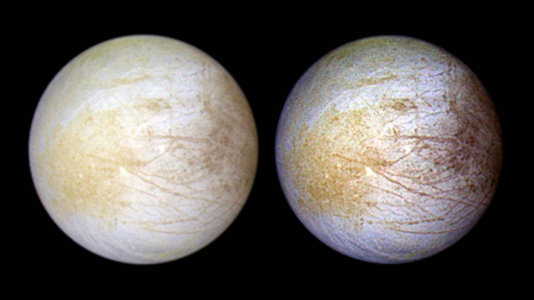 Ova fotografija Jovianskog mjeseca Europa snimljena je u lipnju 1997. godine s udaljenosti od 1200,700 km od NASA-ine letjelice Galileo.