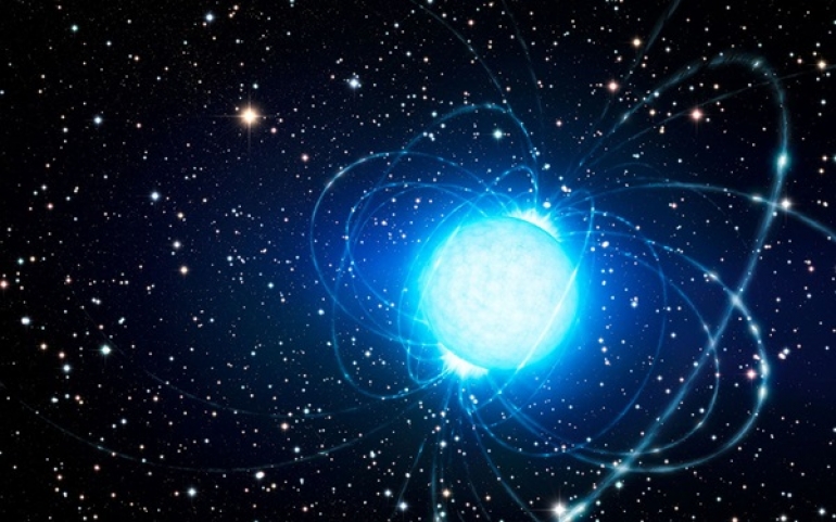 Ovaj umjetnikov dojam prikazuje magnetar u vrlo bogatom i mladom zvjezdanom jatu Westerlund. Izvor: ESO/L. CalĐ§ada.
