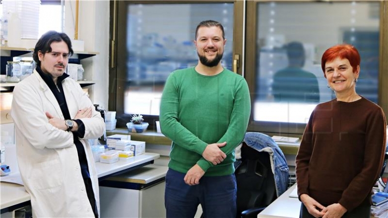ovi krvni biljeg za metastatski rak prostate otkrili su molekularni biolozi s Instituta Ruđer Bošković (IRB) u suradnji s istraživačima s Kliničkog bolničkog centra (KBC) Sestre milosrdnice u Zagrebu, a rezultati su objavljeni u znanstvenom časopisu Genes. Na slici Sven Ljubić, Antonio Sermek i Đurđica Ugarković. foto HINA/ IRB/ ua